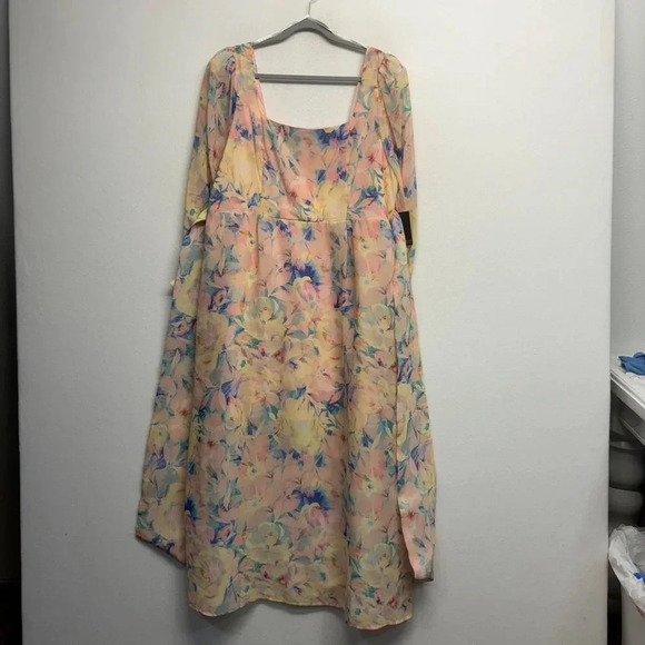 NWT Eloquii Spring Pastel Bridgerton Selkie Floral Puff Sleeve Maxi Dress 18 - Picture 5 of 13